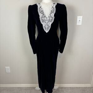 VTG Velvet Dress 10 Lace Neck Victorian Whimsygoth Edwardian McClintock 90s